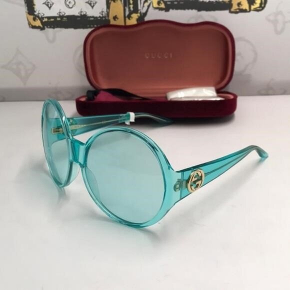New Authentic Gucci GG0954S 001 Prestige Light Blue Oversized Round Sunglasses", - Picture 1 of 14